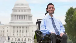 Vance Taylor in his motorized wheelchair