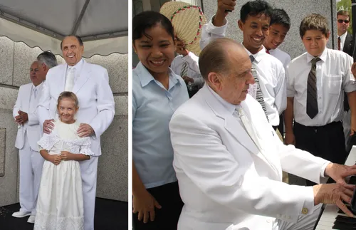 Thomas S. Monson at temple cornerstone ceremonies