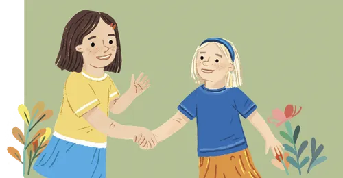 Girl waving to another girl