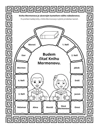 stránka s aktivitami: Kniha Mormonova je záverným kameňom nášho náboženstva.