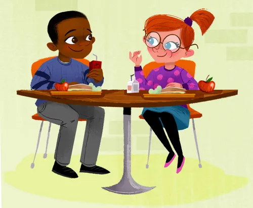 Ombeni sitting with girl at lunch