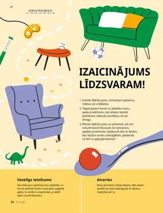 Lapa PDF formātā ar karoti un nelielu bumbiņu tajā un ceļu caur mēbeļu šķēršļiem