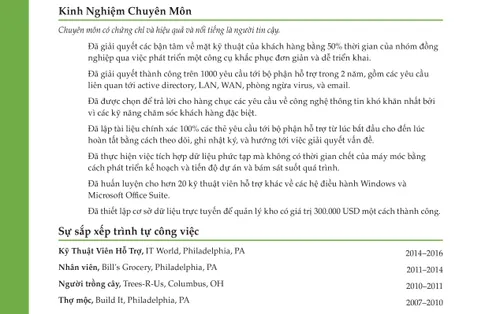 ví dụ về bản lý lịch nghề nghiệp hay