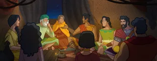 Nephi talking to Ishmael’s family