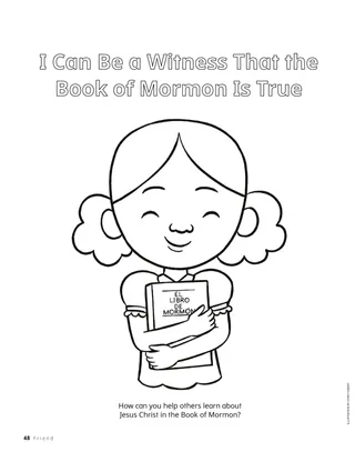 Coloring page of girl hugging the Book of Mormon