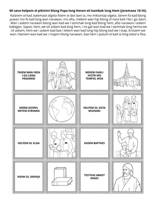 Praemeri aktiviti pej: Mi save helpem ol pikinini blong Papa long Heven blong oli kambak long Hem