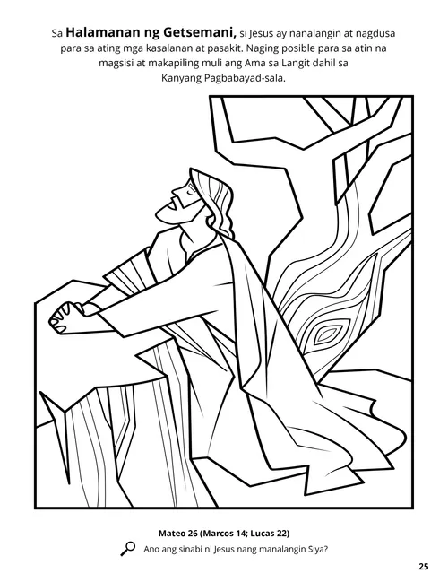 Aktibidad ng pagkulay sa larawan ni Jesucristo na nagdarasal sa Halamanan ng Getsemani.