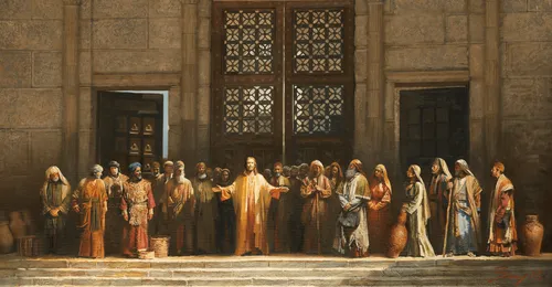 Jesus with a crowd at the temple gate