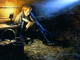 Joseph Smith recording a revelation in Liberty Jail