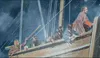 disciples on boat while raining