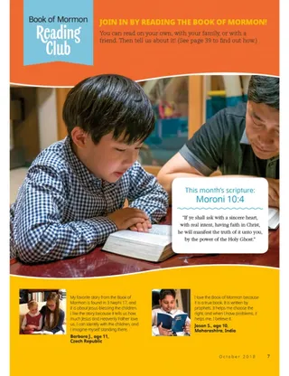 photo of boy reading Book of Mormon