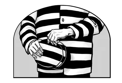 Man in striped prison uniform