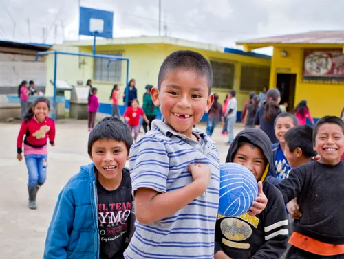 Smiling boy at recess with friends