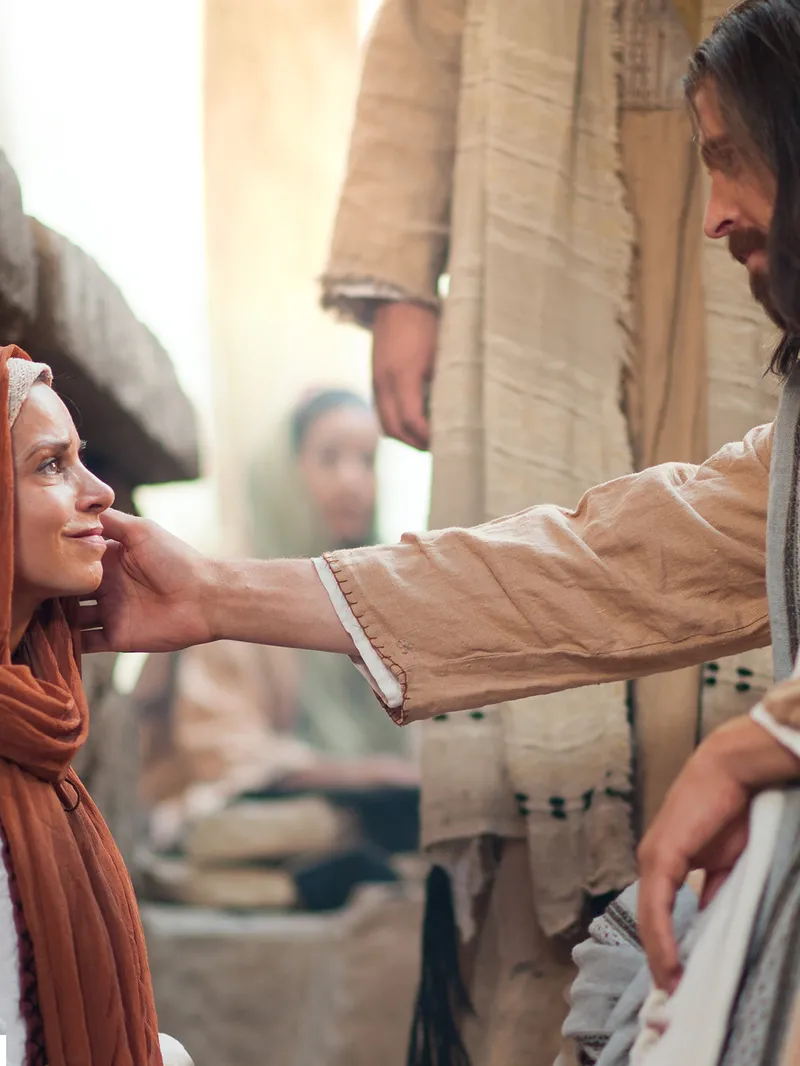 The resurrected Jesus Christ talks with Mary at the tomb.