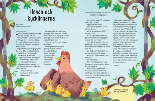 Pdf-sida med en höna och hennes kycklingar.