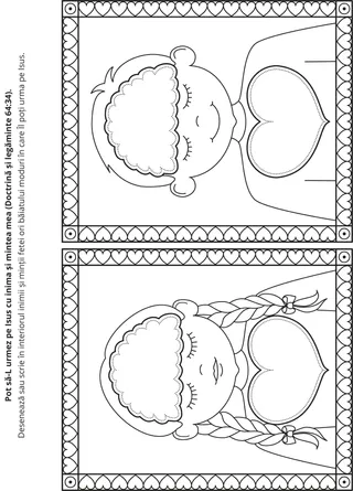 pagină cu activități: Îl pot urma pe Isus Hristos cu inima și mintea mea