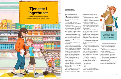 PDF-side med en kvinne og en gutt som handler i en dagligvarebutikk