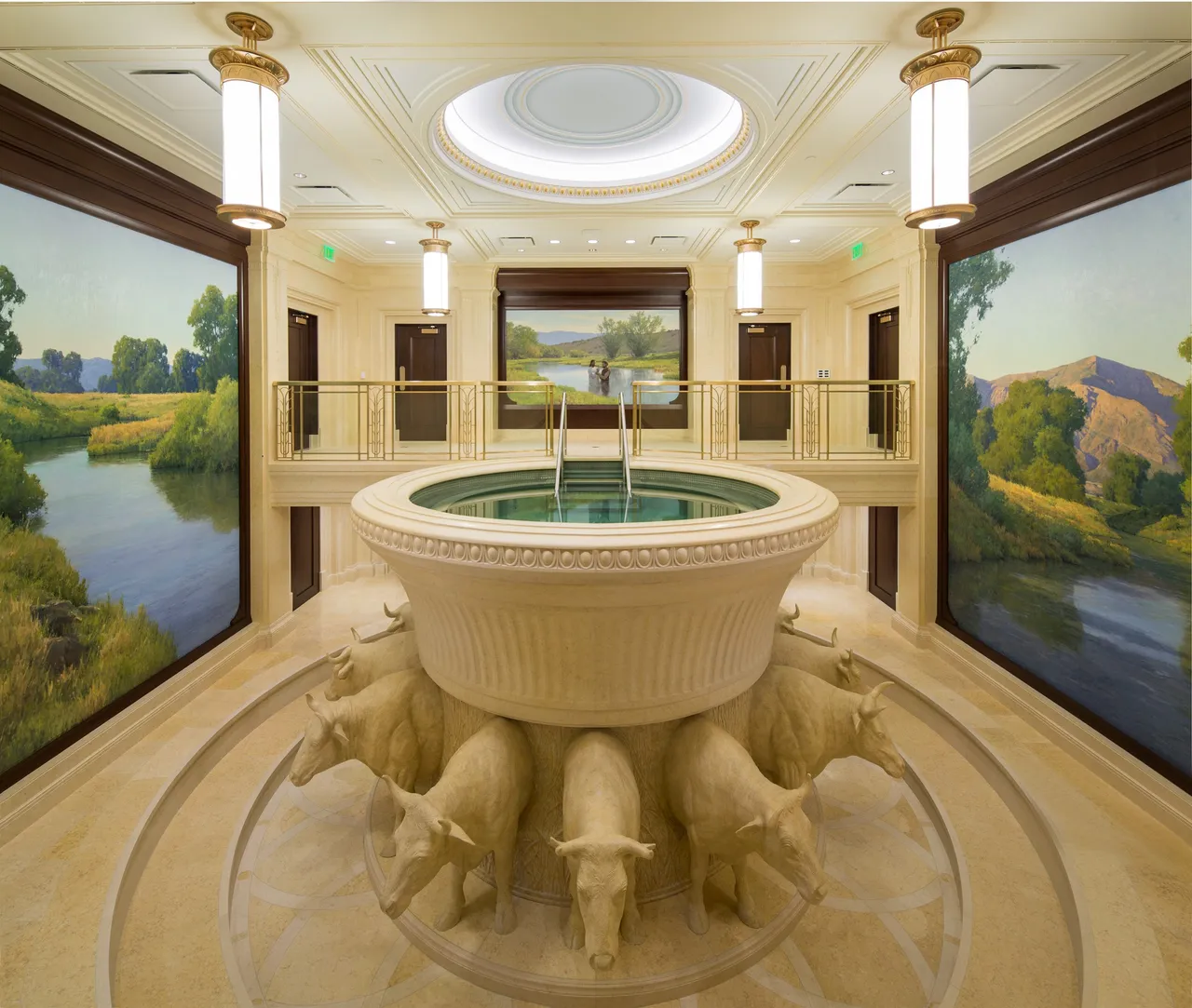 The baptismal font set on the back of twelve oxen in the Ogden, Utah temple