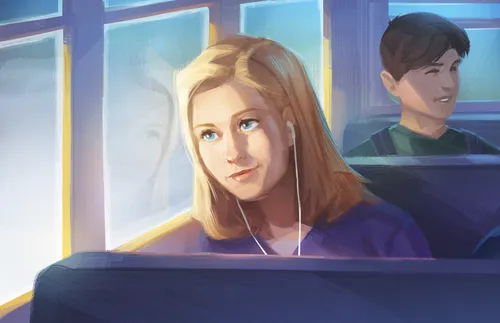 Girl listening to headphones