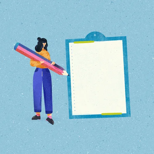 young woman with clipboard