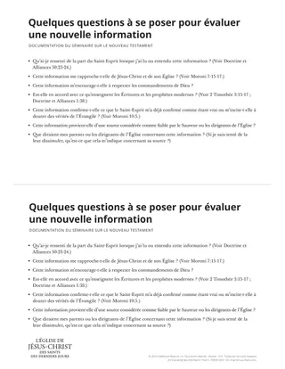 Evaluation questions for new information.