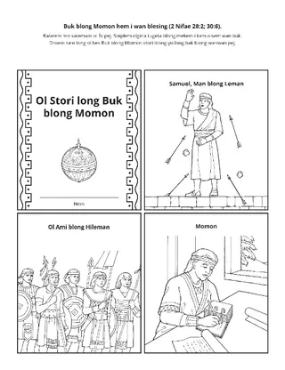 aktiviti pej: ol stori insaed long Buk blong Momon oli tij abaot Kraes
