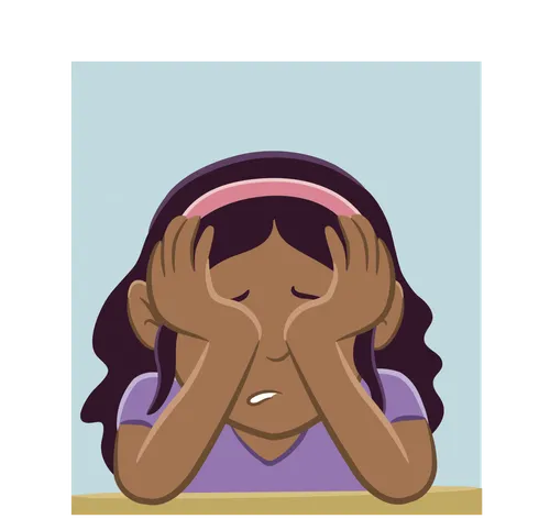 Closeup of Margo with her hands over her face