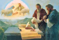 Isaiah rights down prophecies of the birth of the Savior on a scroll