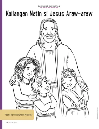 coloring page of Jesus with children