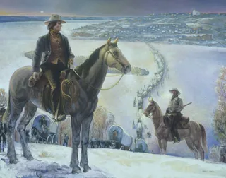 Brigham Young looks on as the Saints leave Nauvoo.