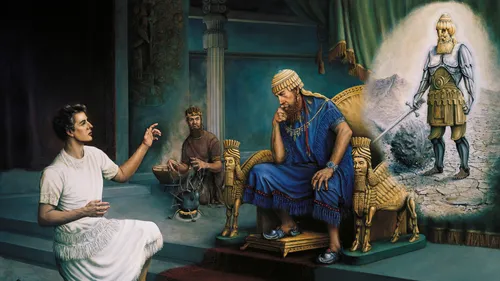 Daniel kneeling before King Nebuchadnezzar