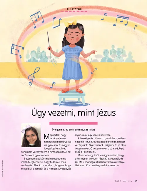 PDF-oldal illusztrációval, amelyen egy lány látható vezénylés közben