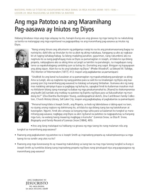 handout ng Mga Patotoo na ang Maramihang Pag-aasawa ay Iniutos ng Diyos