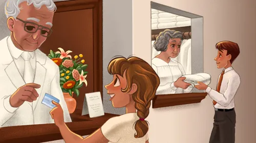 girl showing recommend at temple