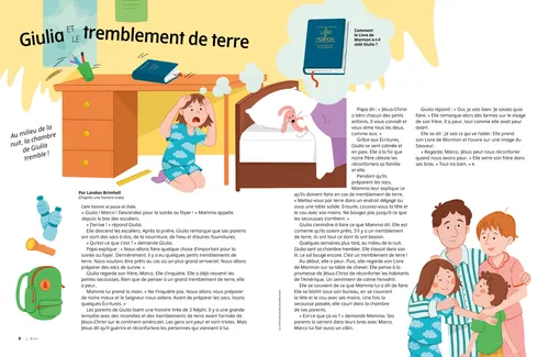 Page au format PDF où l’on voit une fille abritée sous son bureau lors d’un tremblement de terre