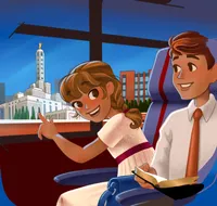 Illustrations of a girl and her family preparing and going to the temple.