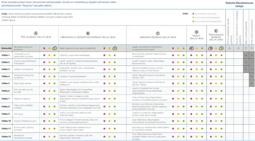 Arvioin suoriutumistani, taulukko
