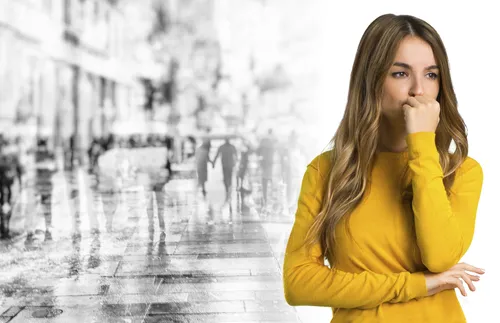 pensive-looking young adult woman