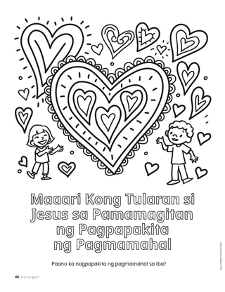 Pahinang kukulayan ng mga bata at malalaking puso