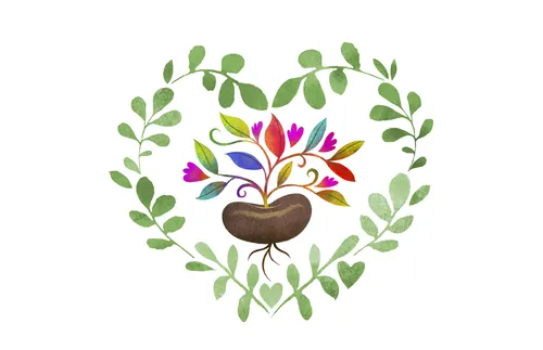 heart-shaped wreath of leaves with seed in middle