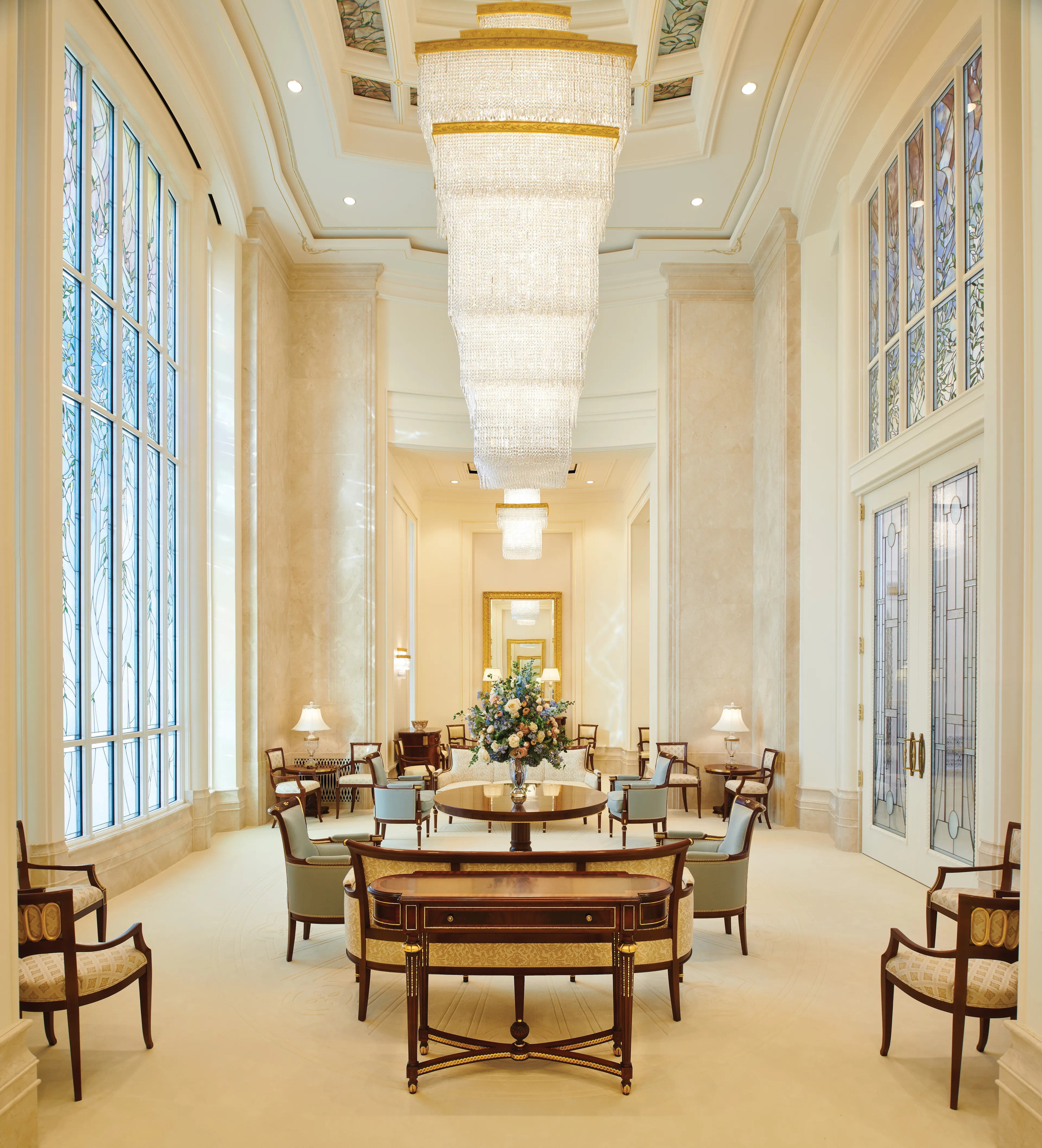 The celestial room, where patrons can pray and feel close to Heavenly Father, in the Rome Italy Temple.