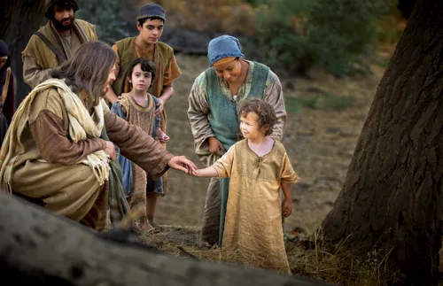 Bible video scene of Jesus and child
