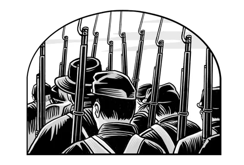 soldiers marching with rifles