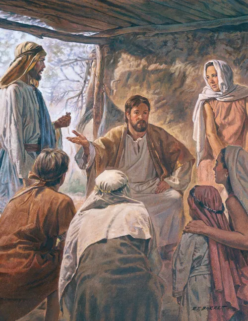 Enoch preaching to a group of people