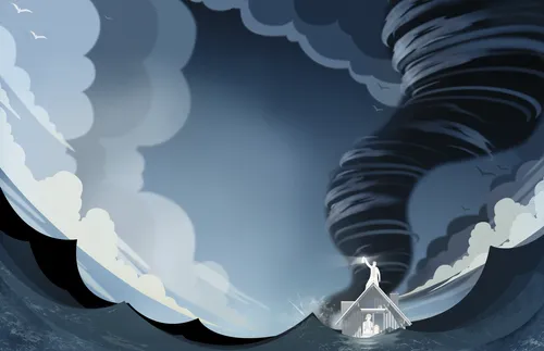 man on house roof during storm