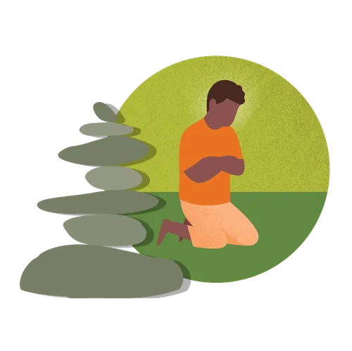 cairn and boy praying