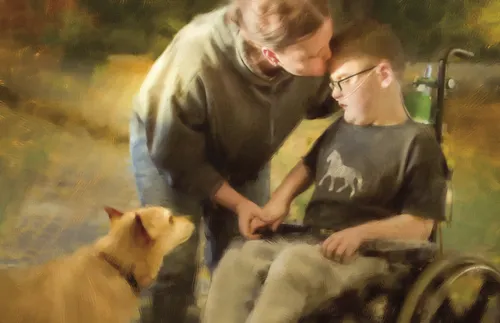 mother with son in a wheelchair