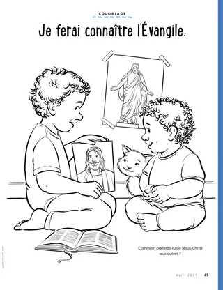 coloring page of boy showing picture of Jesus
