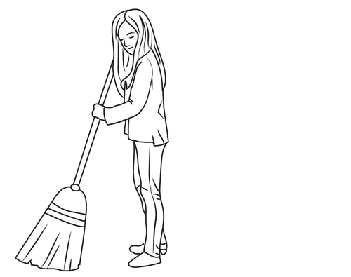 illustration of girl sweeping with broom