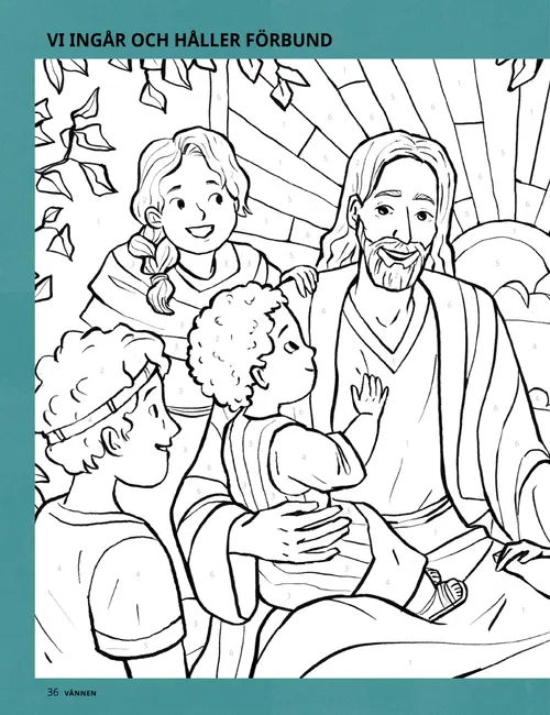 Färgläggnings-pdf med Jesus Kristus och barn.